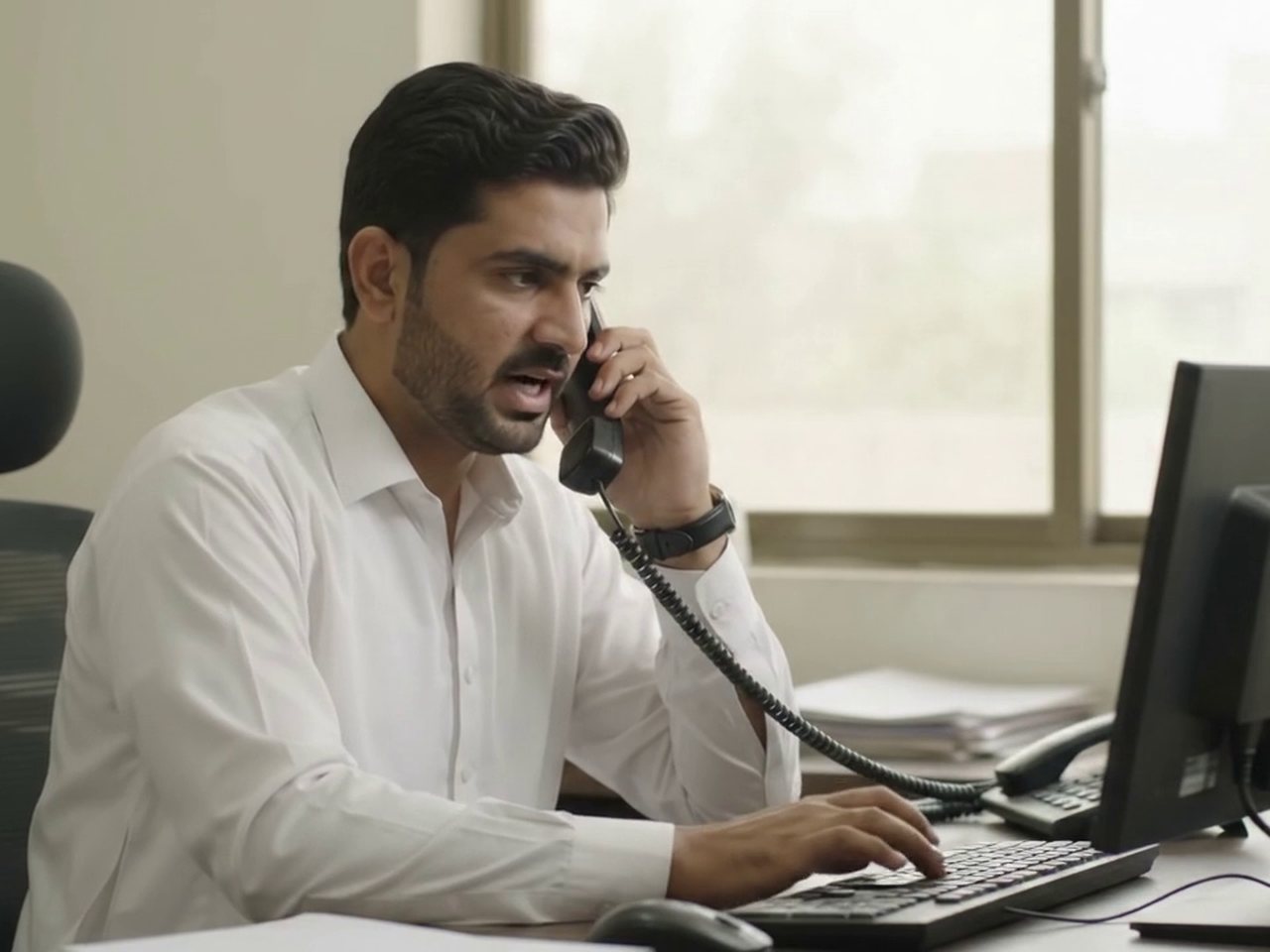 Taking a rate enquiry over the phone in the office
