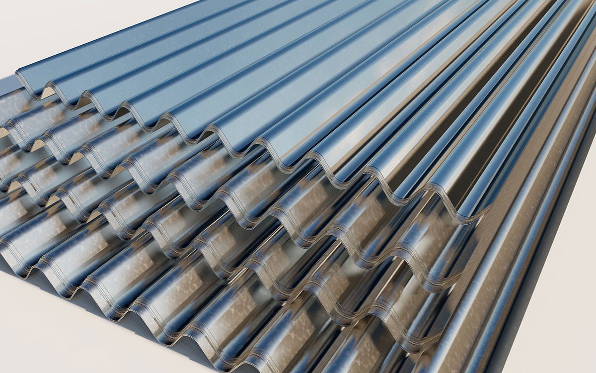 Galvanised corrugated roofing sheet, profiled and stacked