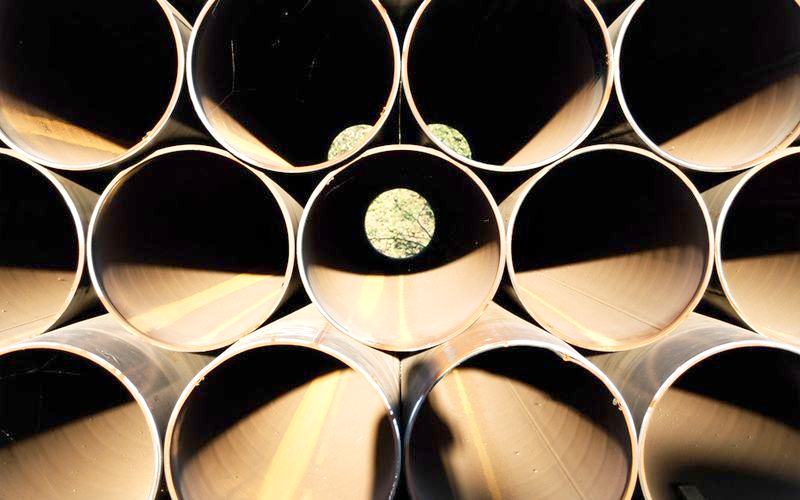 Steel pipes stacked and viewed end on