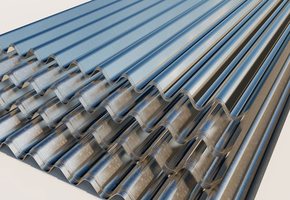 Galvanised corrugated roofing sheet, profiled and stacked
